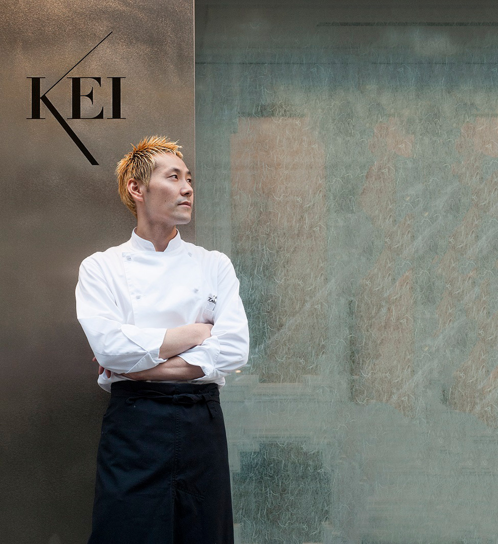 Japanese chef Kobayashi Kei outside his Parisian restaurant 